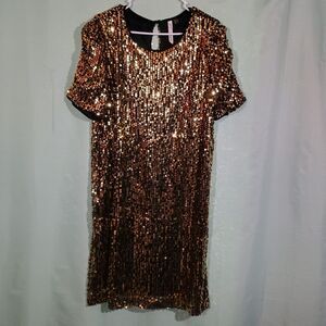 Gold Sequin Mini Dress – Short Sleeve Sparkly Party Cocktail Dress
